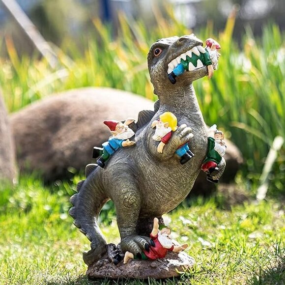 Garden Gnome Statues Outdoor Decor,14”Dinosaur Art Outdoor for Fall Winter Decor